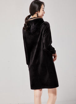 Casual Hooded Letter Sequin Loose Dress