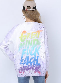 Plus Size Long Sleeve Letter Print Sweater