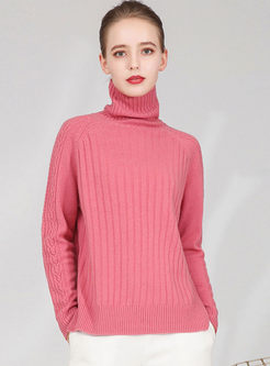 Turtleneck Pullover Slim Slit Sweater