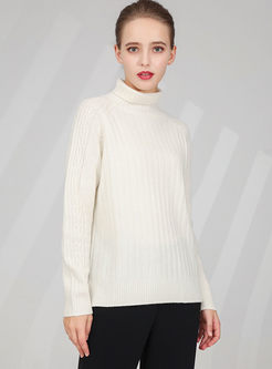 Turtleneck Pullover Slim Slit Sweater