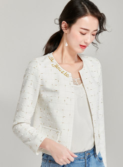 O-neck Embroidered Short Straight Jacket