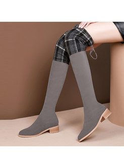 Square Heel Color-blocked Patchwork High Boots
