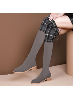 Square Heel Color-blocked Patchwork High Boots