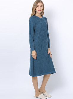 Solid Color O-neck Shift Sweater Dress