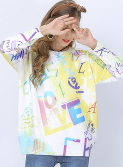 O-neck Print Letter Loose Pullover Sweater