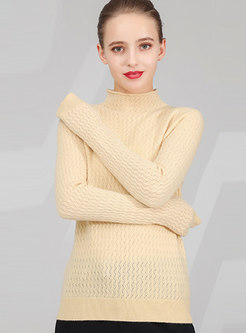 Solid Color High Collar Slim Pullover Sweater