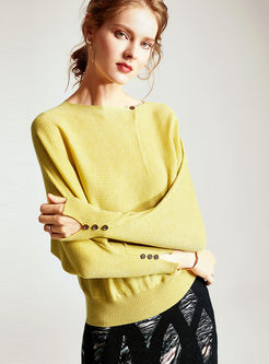 Solid Color O-neck Bat Sleeve Sweater