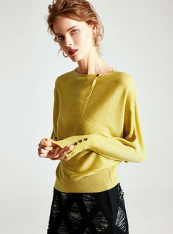Solid Color O-neck Bat Sleeve Sweater