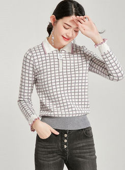 Lapel Plaid Zipper Pullover Slim Sweater