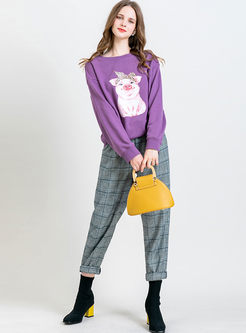 Casual O-neck Pullover Pig Pattern Sweatshirt