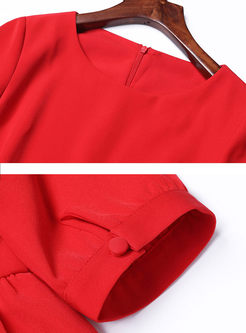 Elegant Red O-neck 3/4 Sleeve Skater Dress