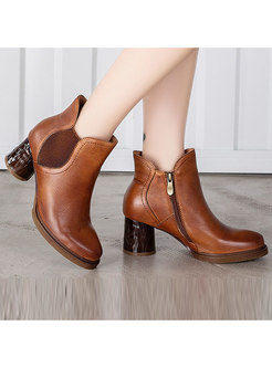 Casual High Heel Leather Short Boots