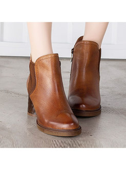 Casual High Heel Leather Short Boots