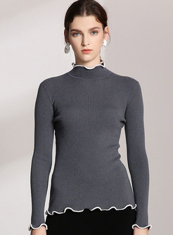 High Collar Slim Pullover Sweater