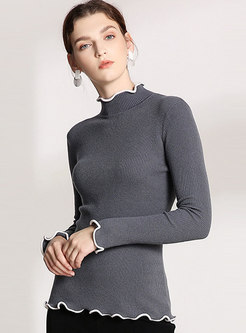 High Collar Slim Pullover Sweater