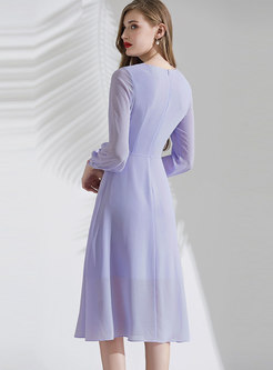 Solid Color Pleated A Line Dress