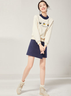 Stand Collar Color-blocked Embroidered Sweatshirt