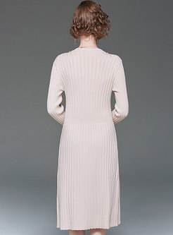 Pleated Beading Waist Sweater Dress