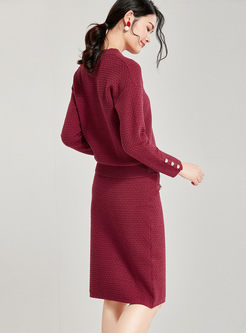 Solid Color Slim Knitted Two Piece Dress