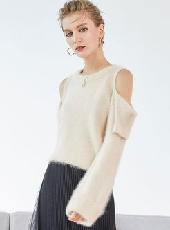O-neck Rabbit Hair Off Shoulder Sweater