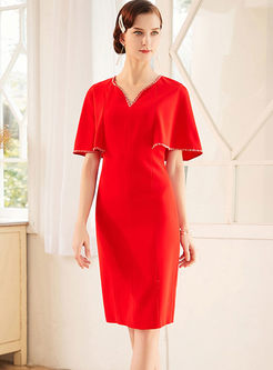 Red Elegant V-neck Flare Sleeve Homecoming Dress