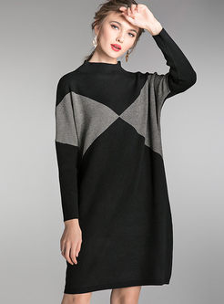 Plus Size Patchwork Loose Sweater Dress