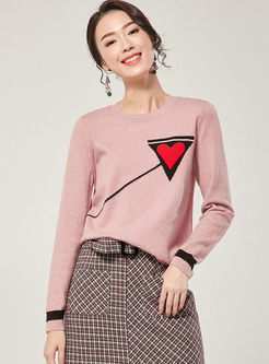 O-neck Pullover Heart Pattern Sweater