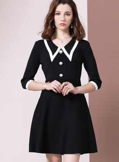V-neck Color-blocked A Line Sweater Dress