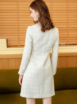 Notched Double-breasted Plaid A Line Dress