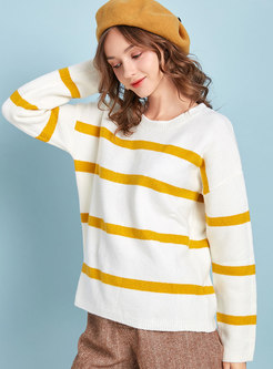 Casual Color-blocked Striped Straight Sweater