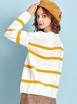 Casual Color-blocked Striped Straight Sweater