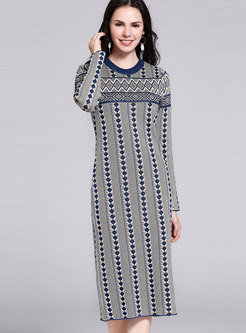 Print Color-blocked Bodycon Sweater Dress