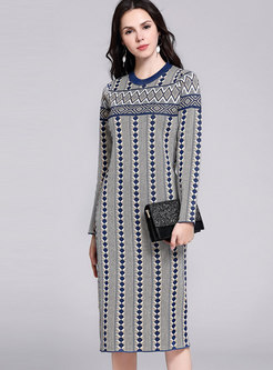 Print Color-blocked Bodycon Sweater Dress