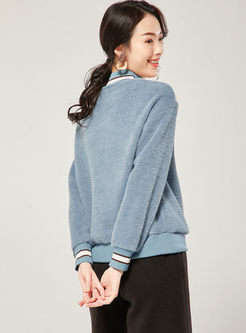 Color-blocked Standing Collar Pullover Sweater