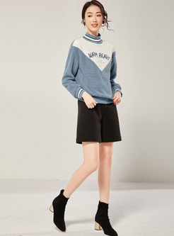 Color-blocked Standing Collar Pullover Sweater