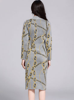 Casual Geometric Print Slim Sweater Dress