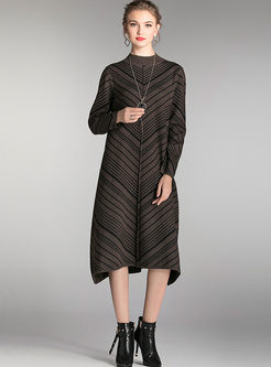 Plus Size Stripe Loose Midi Sweater Dress