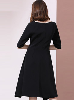 Black V-neck Irregular A Line Dress