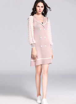 Lapel Double-breasted Patchwork Sweater Dress