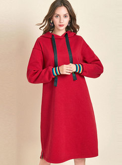 Casual Hooded Color-blocked Thick Shift Dress