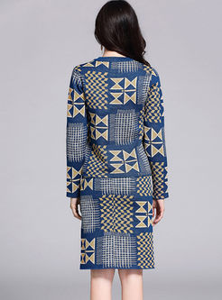 Casual Geometric Print Slim Two Piece Dress