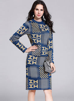 Casual Geometric Print Slim Two Piece Dress