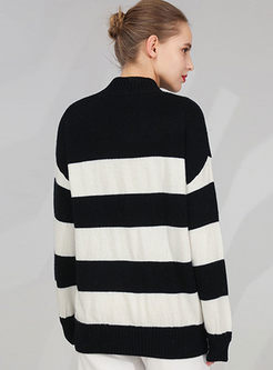 Half Turtleneck Stripe Loose Pullover Sweater