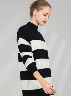 Half Turtleneck Stripe Loose Pullover Sweater