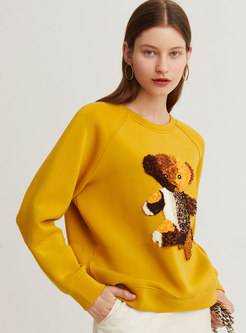 O-neck Patchwork Loose Pullover Sweatshirt