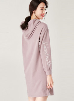 Casual Letter Embroidered Hooded Shift Dress