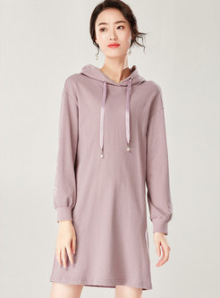 Casual Letter Embroidered Hooded Shift Dress