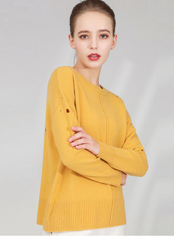 Solid Color O-neck Hole Pullover Wool Sweater