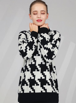 High Collar Geometric Thick Pullover Wool Sweater