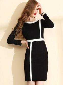 High Waisted Color-blocked Bodycon Sweater Dress